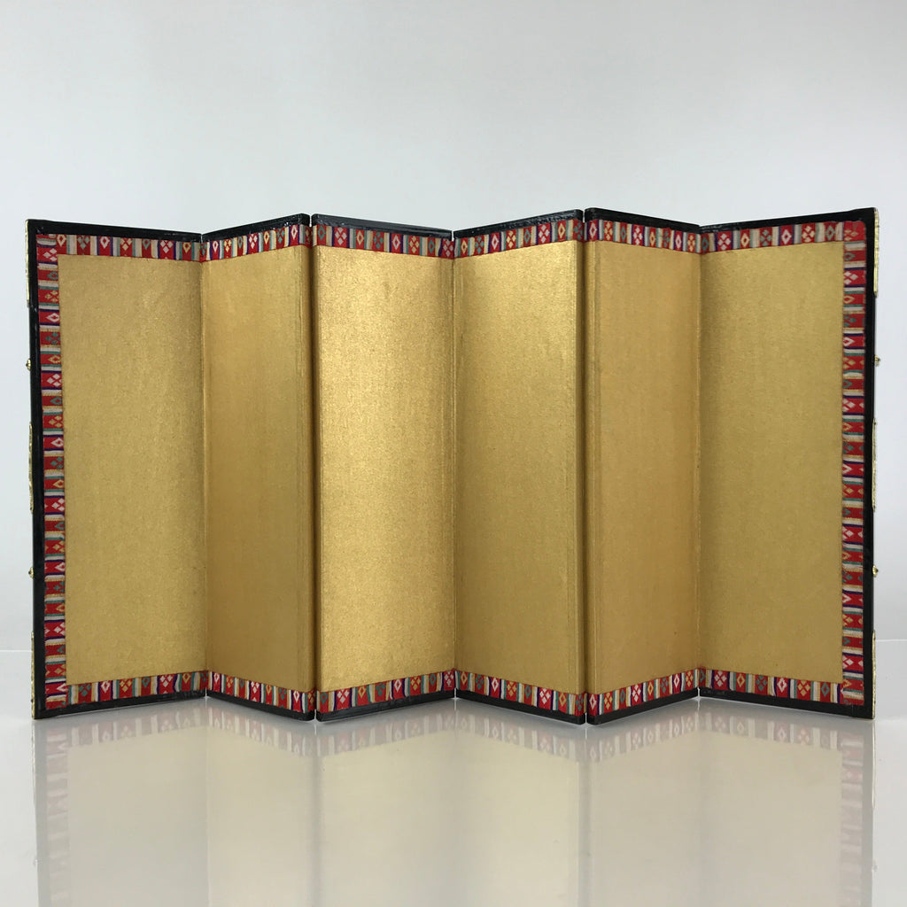 Japanese Hina Doll Miniature Furniture Vtg Gold Folding Screen Panel Byobu ID476