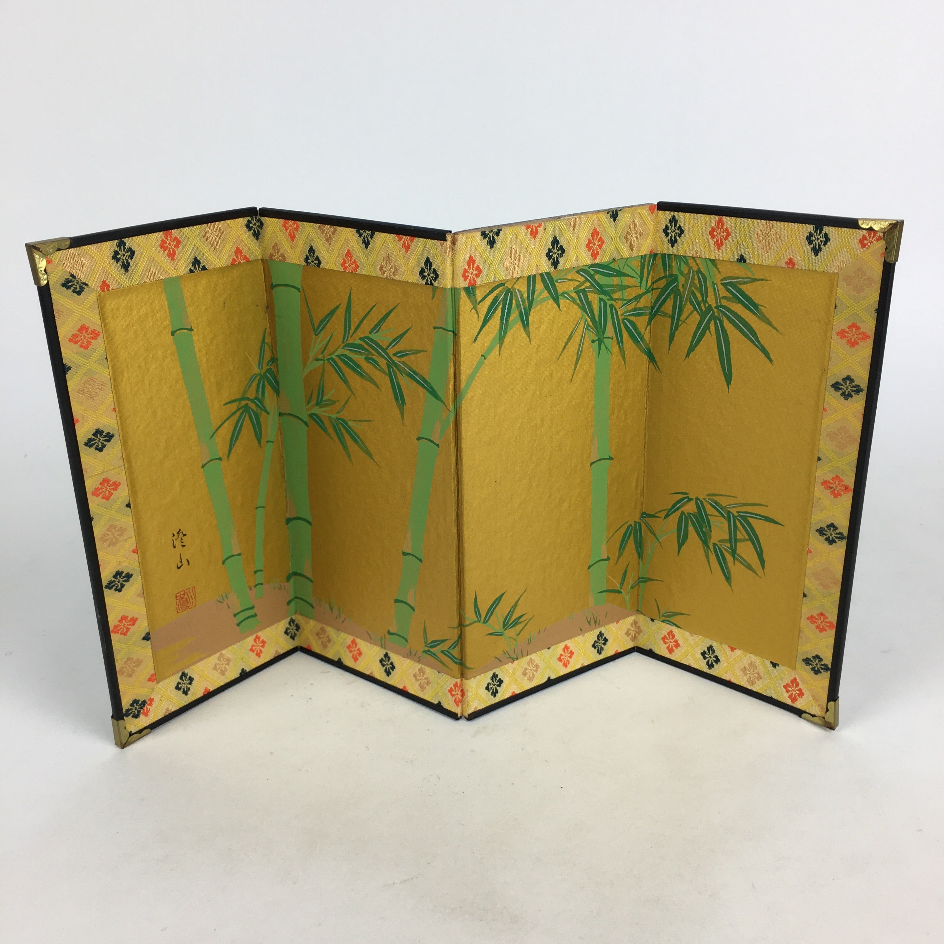 Japanese Hina Doll Miniature Furniture Vtg Gold Screen Folding Panel Byobu ID429