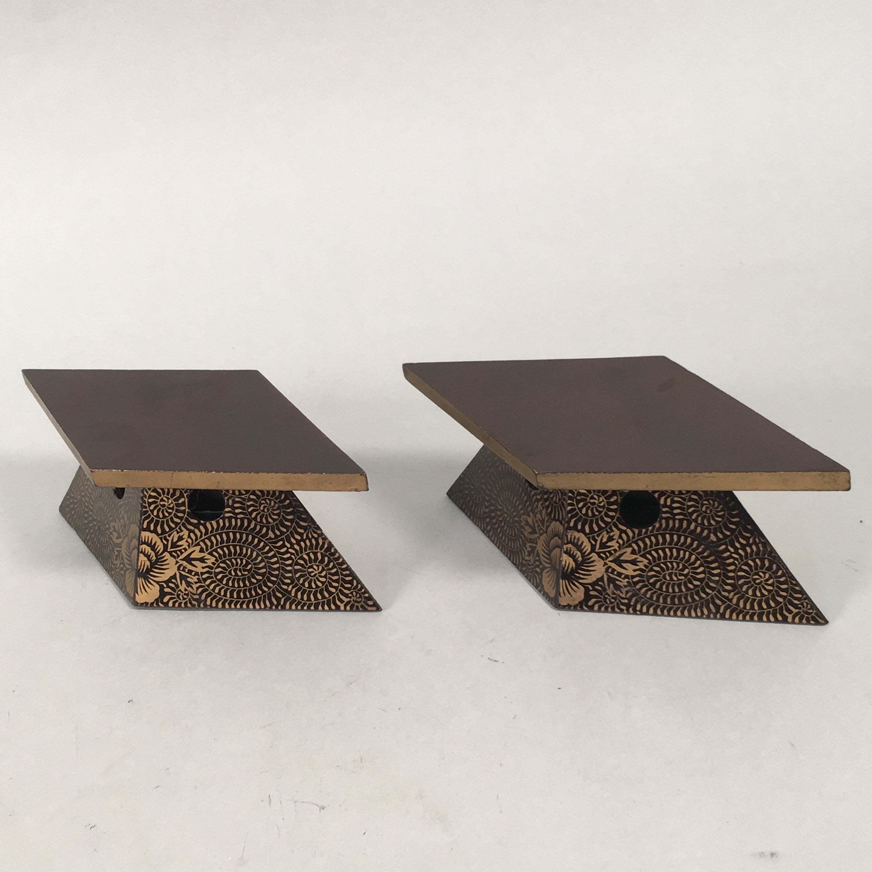 Japanese Hina Doll Rhombus Offering Stand Pair Vtg Furniture Wood Lacquer ID339