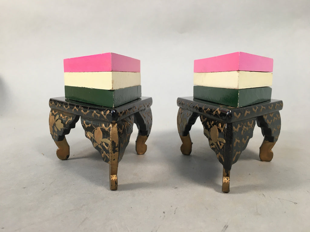 Japanese Hina Doll Rhombus Rice Cake Offering Stand Pair Vtg Furniture Wood ID34