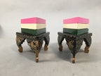 Japanese Hina Doll Rhombus Rice Cake Offering Stand Pair Vtg Furniture Wood ID34