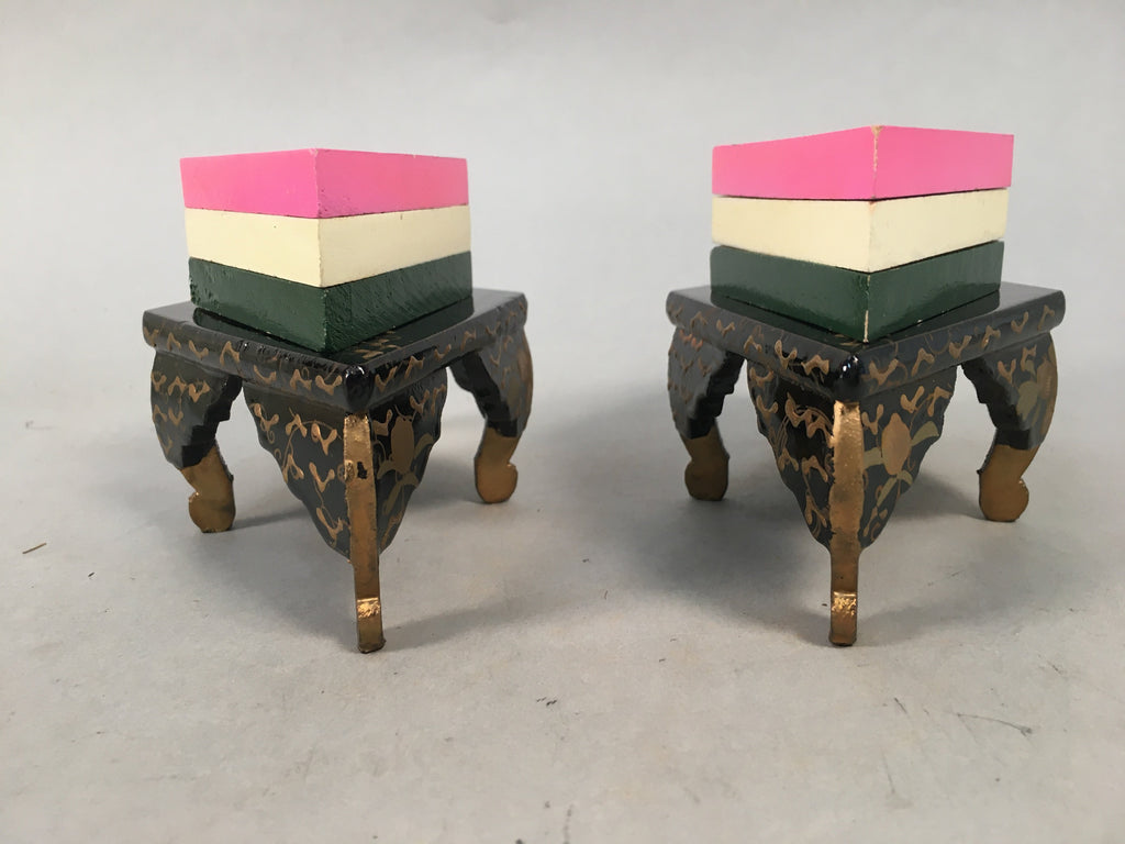 Japanese Hina Doll Rhombus Rice Cake Offering Stand Pair Vtg Furniture Wood ID34