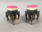 Japanese Hina Doll Rhombus Rice Cake Offering Stand Pair Vtg Furniture Wood ID34