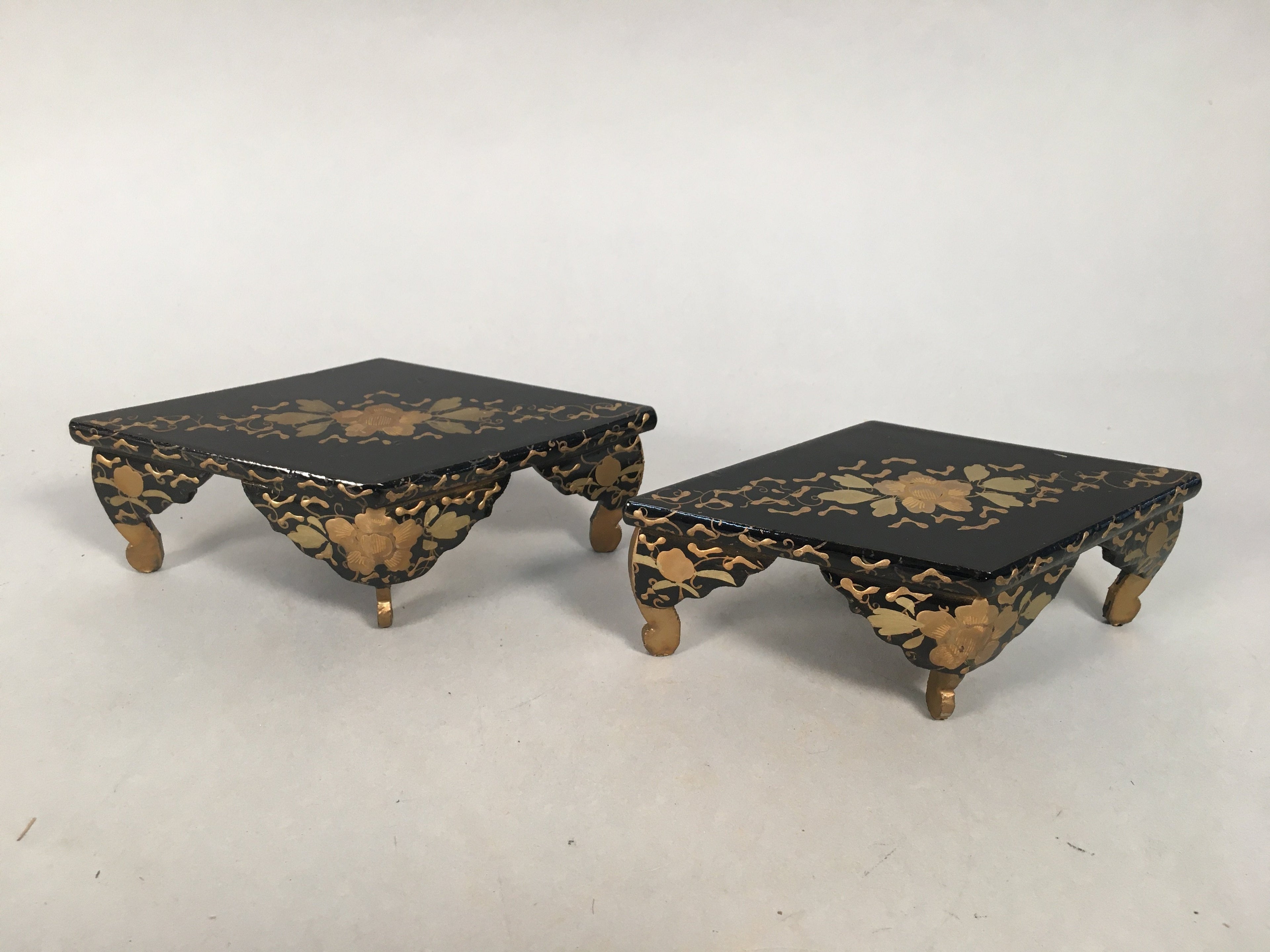 Japanese Hina Doll Rhombus Rice Cake Offering Stand Pair Vtg Furniture Wood ID34