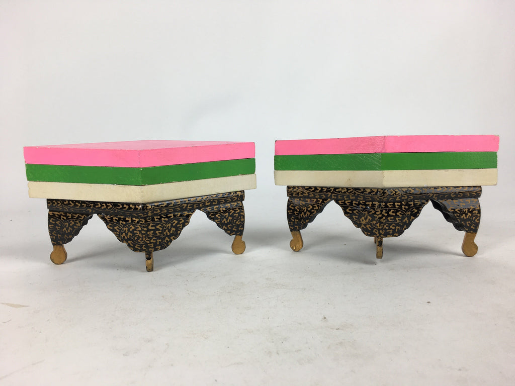 Japanese Hina Doll Rhombus Rice Cake Offering Stand Pair Vtg Furniture Wood ID40