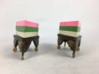 Japanese Hina Doll Rhombus Rice Cake Offering Stand Pair Vtg Furniture Wood ID40