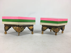 Japanese Hina Doll Rhombus Rice Cake Offering Stand Pair Vtg Furniture Wood ID40
