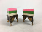 Japanese Hina Doll Rhombus Rice Cake Offering Stand Pair Vtg Furniture Wood ID40