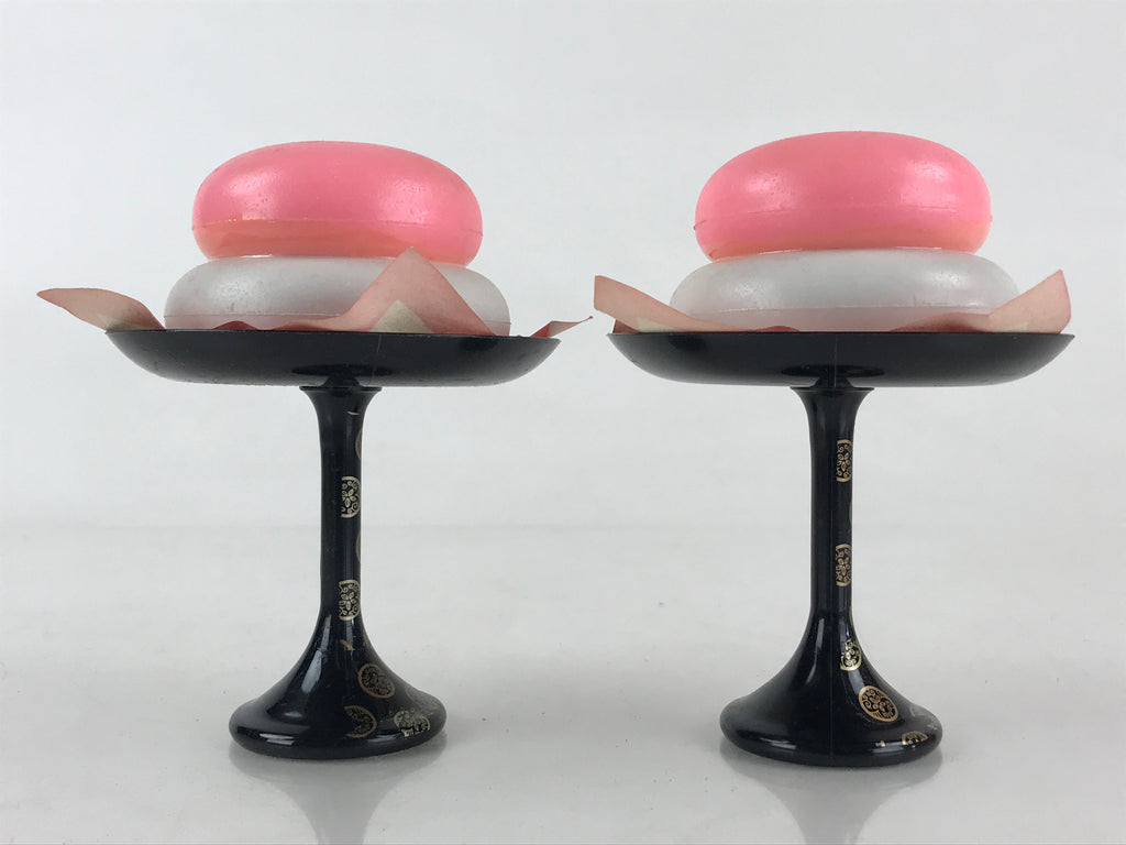 Japanese Hina Doll Round Rice Cake Offering Stand High Cup 2 pc Set Vtg Mochi ID