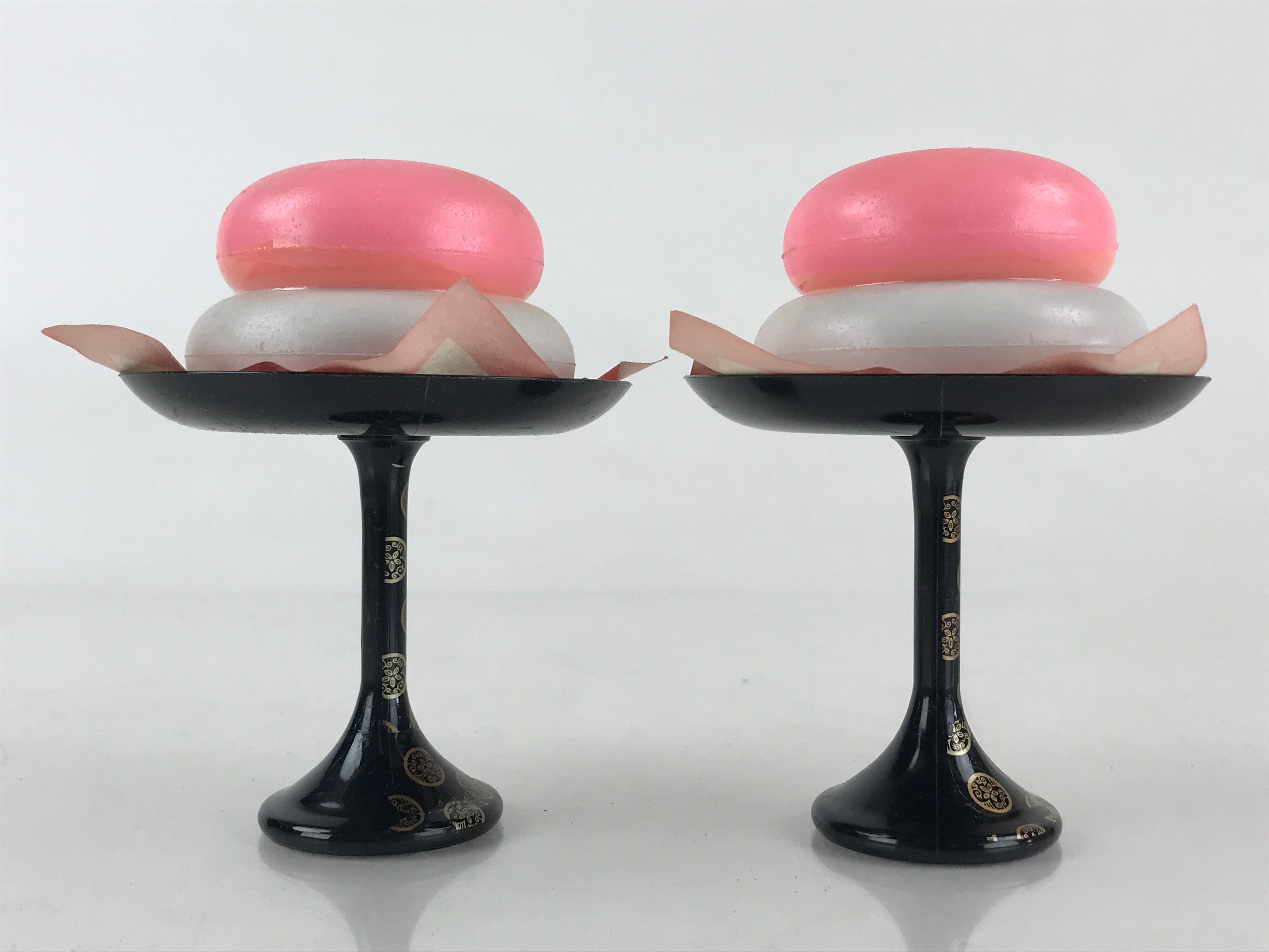 Japanese Hina Doll Round Rice Cake Offering Stand High Cup 2 pc Set Vtg Mochi ID