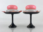 Japanese Hina Doll Round Rice Cake Offering Stand High Cup 2 pc Set Vtg Mochi ID