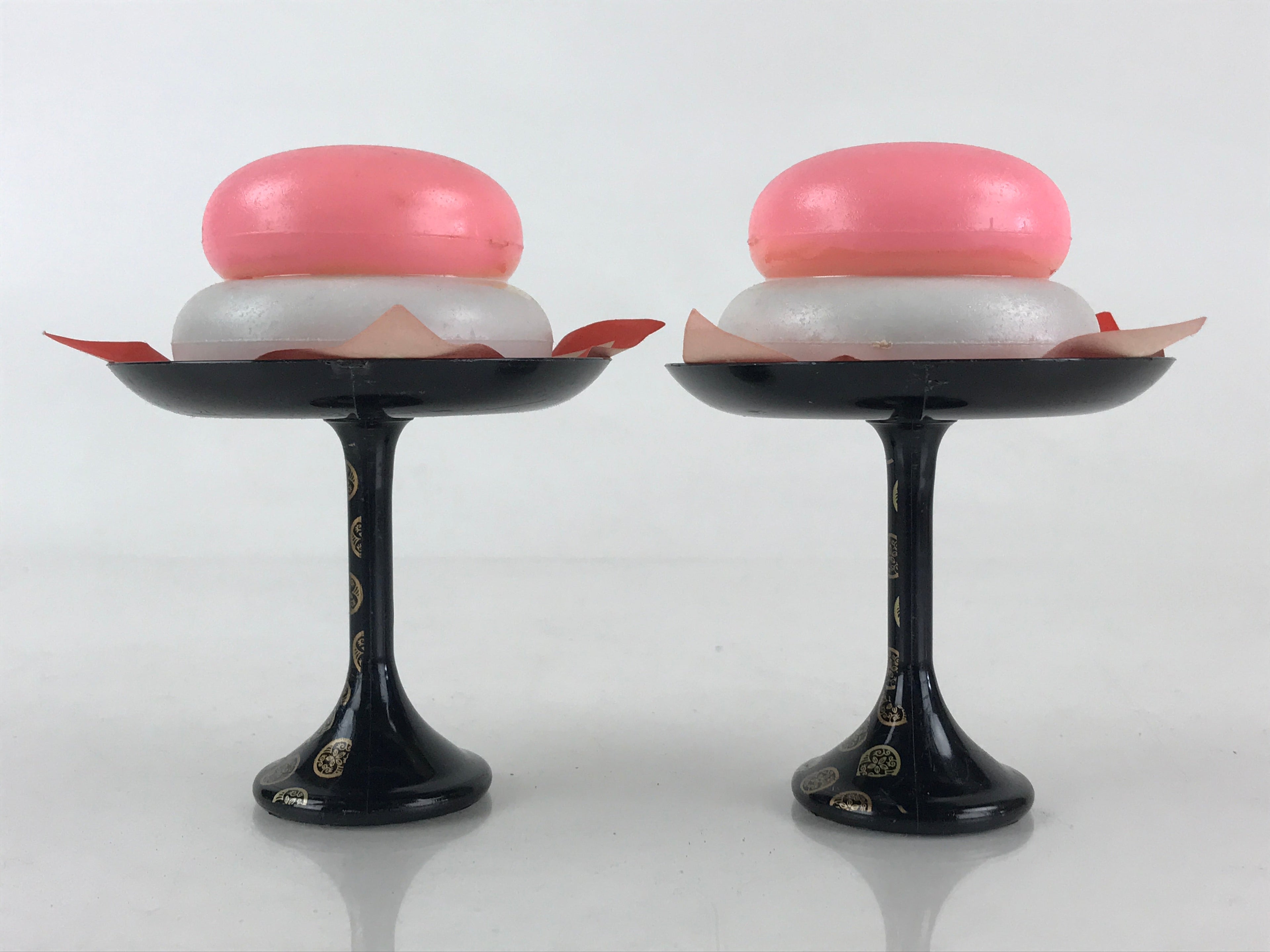 Japanese Hina Doll Round Rice Cake Offering Stand High Cup 2 pc Set Vtg Mochi ID