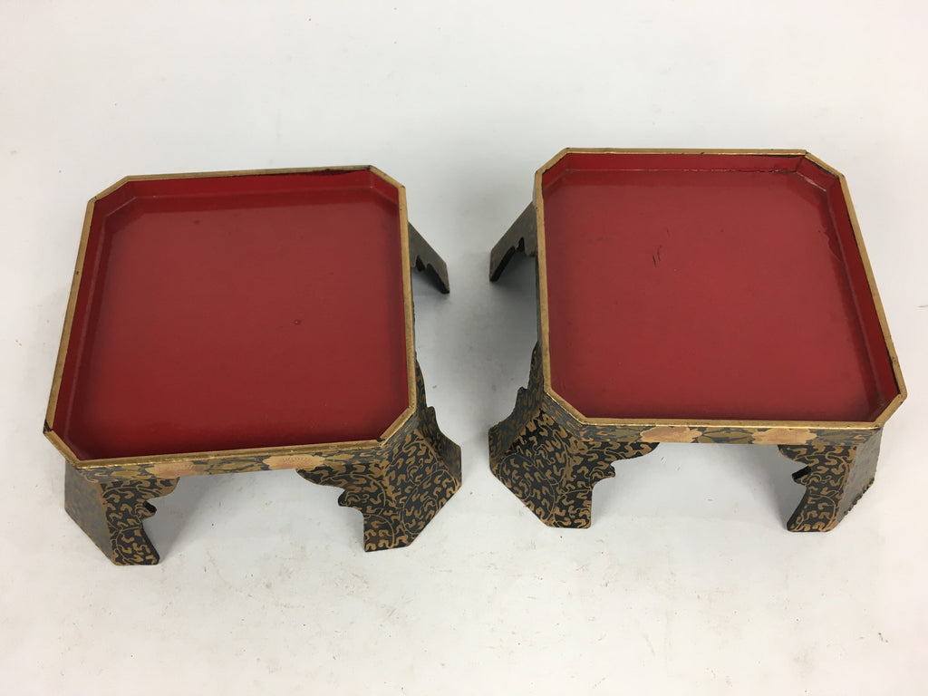 Japanese Hina Doll Tray And Bowls Flower Stand 2Pair Set Vtg Wood Miniature ID40