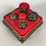 Japanese Hina Doll Tray Bowl Set Vtg Lacquer Gold Makie Wood Miniature ID351