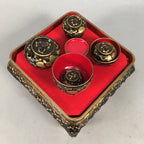 Japanese Hina Doll Tray Bowl Set Vtg Lacquer Gold Makie Wood Miniature ID351