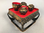 Japanese Hina Doll Tray Bowl Set Vtg Lacquer Gold Makie Wood Miniature ID351