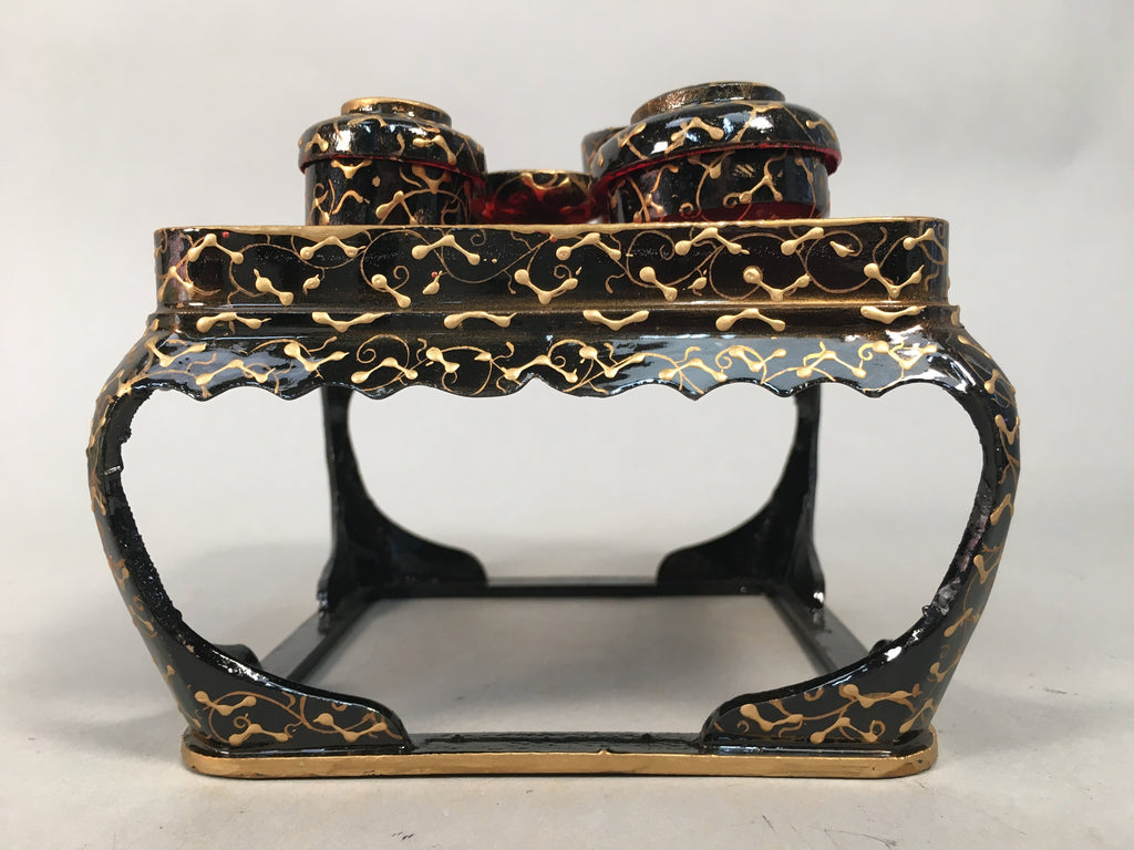 Japanese Hina Doll Tray Bowl Set Vtg Lacquer Gold Makie Wood Miniature ID351