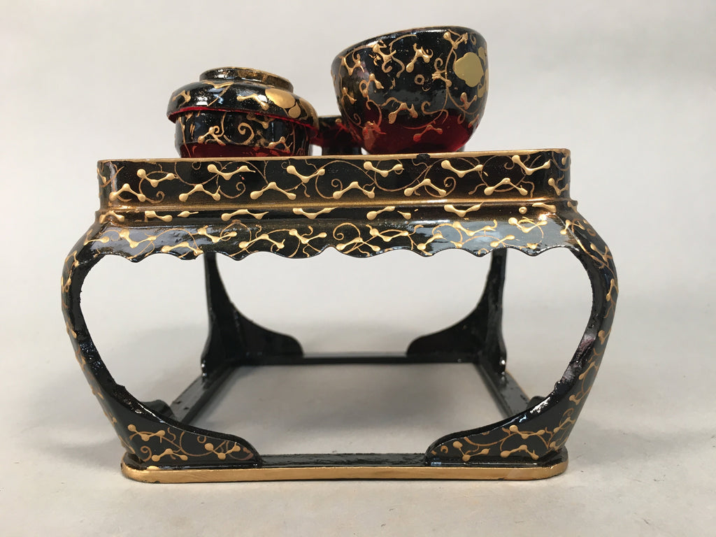 Japanese Hina Doll Tray Bowl Set Vtg Lacquer Gold Makie Wood Miniature ID351