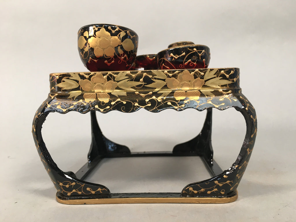 Japanese Hina Doll Tray Bowl Set Vtg Lacquer Gold Makie Wood Miniature ID351