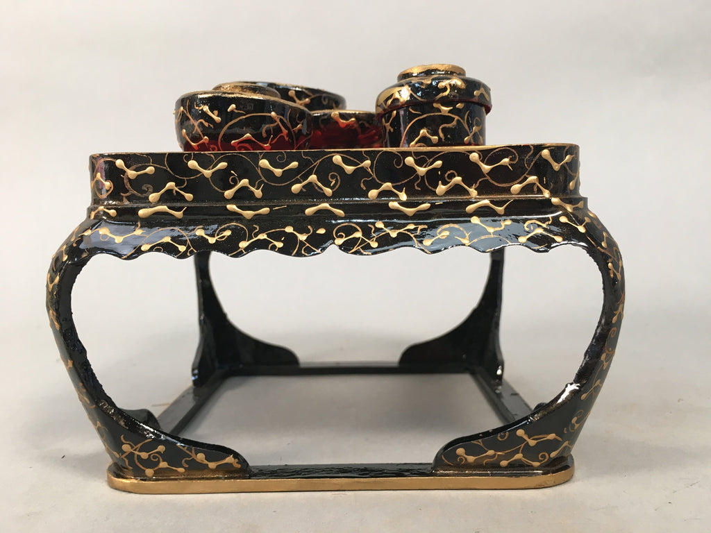 Japanese Hina Doll Tray Bowl Set Vtg Lacquer Gold Makie Wood Miniature ID351