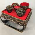 Japanese Hina Doll Tray Bowl Set Vtg Lacquer Gold Makie Wood Miniature ID351