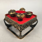 Japanese Hina Doll Tray Bowl Set Vtg Lacquer Gold Makie Wood Miniature ID352