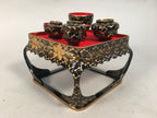 Japanese Hina Doll Tray Bowl Set Vtg Lacquer Gold Makie Wood Miniature ID352