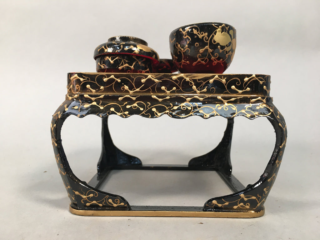 Japanese Hina Doll Tray Bowl Set Vtg Lacquer Gold Makie Wood Miniature ID352
