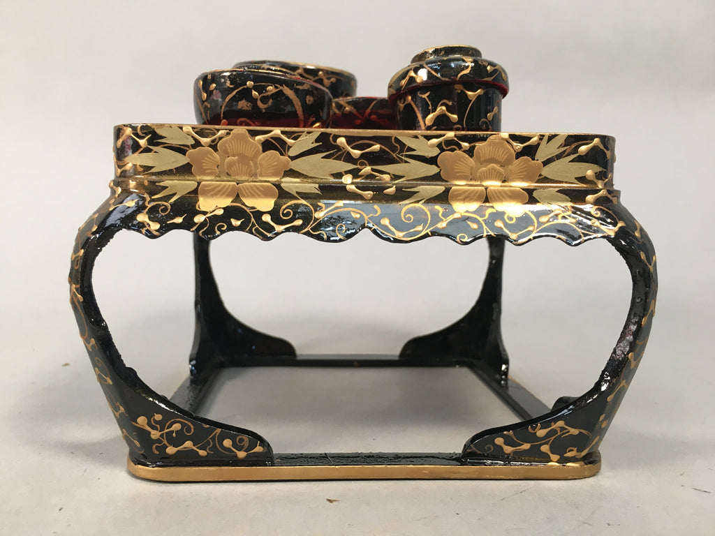 Japanese Hina Doll Tray Bowl Set Vtg Lacquer Gold Makie Wood Miniature ID352