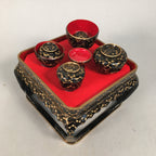 Japanese Hina Doll Tray Bowl Set Vtg Lacquer Gold Makie Wood Miniature ID352