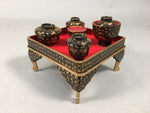 Japanese Hina Doll Tray Bowl Set Vtg Lacquer Gold Makie Wood Miniature ID363