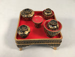 Japanese Hina Doll Tray Bowl Set Vtg Lacquer Gold Makie Wood Miniature ID363