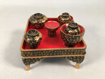Japanese Hina Doll Tray Bowl Set Vtg Lacquer Gold Makie Wood Miniature ID363