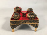 Japanese Hina Doll Tray Bowl Set Vtg Lacquer Gold Makie Wood Miniature ID363