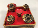 Japanese Hina Doll Tray Bowl Set Vtg Lacquer Gold Makie Wood Miniature ID363