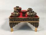 Japanese Hina Doll Tray Bowl Set Vtg Lacquer Gold Makie Wood Miniature ID363