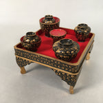 Japanese Hina Doll Tray Bowl Set Vtg Lacquer Gold Makie Wood Miniature ID363