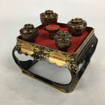 Japanese Hina Doll Tray Bowl Set Vtg Lacquer Gold Makie Wood Miniature ID400