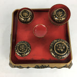 Japanese Hina Doll Tray Bowl Set Vtg Lacquer Gold Makie Wood Miniature ID401