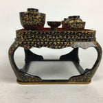 Japanese Hina Doll Tray Bowl Set Vtg Lacquer Gold Makie Wood Miniature ID401