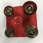 Japanese Hina Doll Tray Bowl Set Vtg Lacquer Gold Makie Wood Miniature ID401