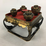Japanese Hina Doll Tray Bowl Set Vtg Lacquer Gold Makie Wood Miniature ID401