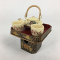 Japanese Hina Doll Tray Cups Teapot Vtg Lacquer Gold Makie Wood Miniature ID412