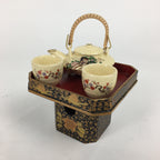 Japanese Hina Doll Tray Cups Teapot Vtg Lacquer Gold Makie Wood Miniature ID412