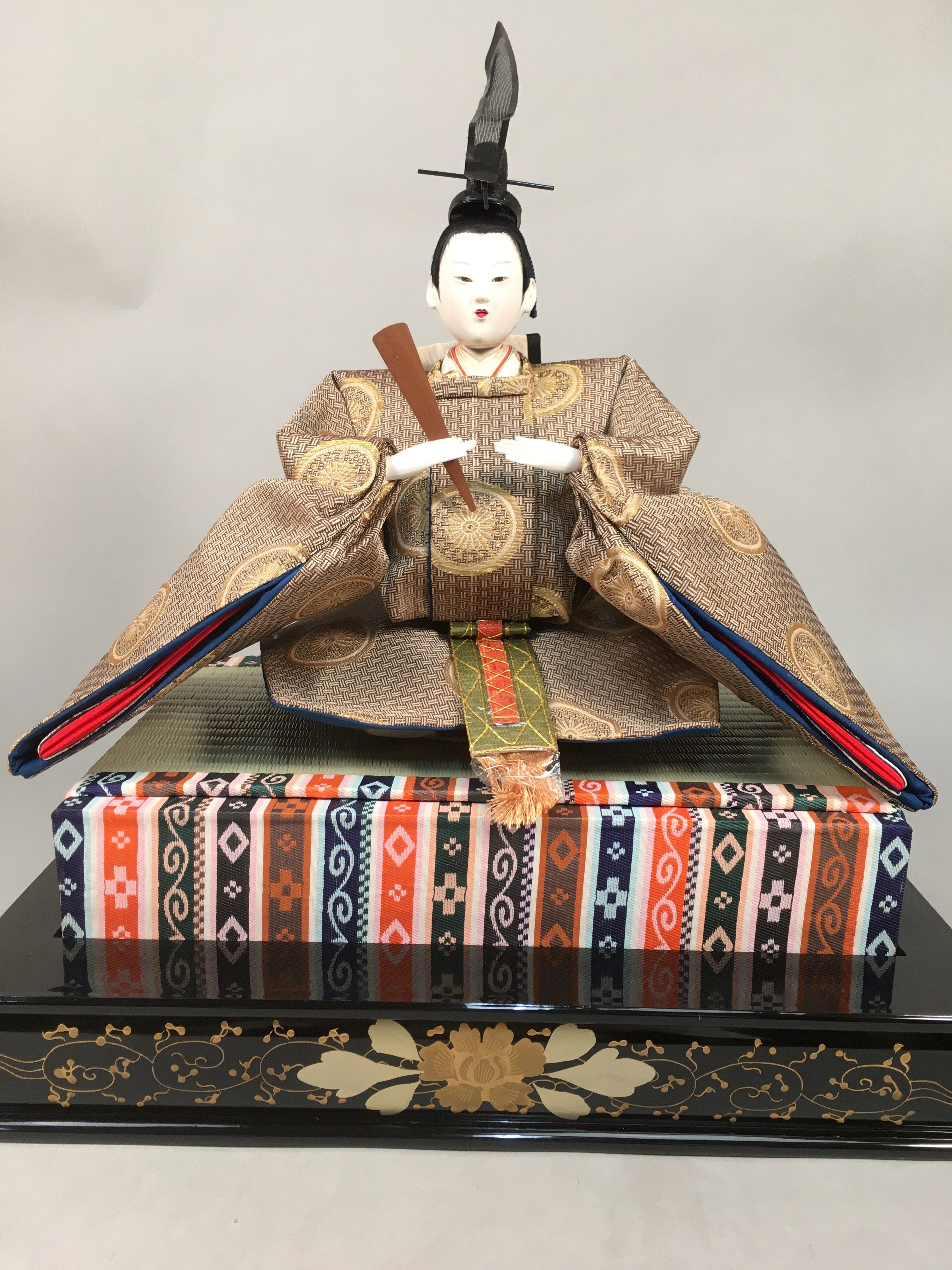 Japanese Hina Doll Vtg Emperor Girls Day Kimono Man Tatami Stand ID280