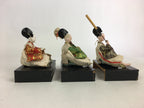 Japanese Hina Doll Vtg Three servants 3 dolls Set Girls Day Kimono Wood Stand ID