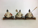 Japanese Hina Doll Vtg Three servants 3 dolls Set Girls Day Kimono Wood Stand ID