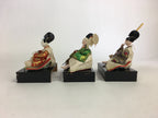 Japanese Hina Doll Vtg Three servants 3 dolls Set Girls Day Kimono Wood Stand ID