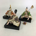 Japanese Hina Doll Vtg Three servants 3 dolls Set Girls Day Kimono Wood Stand ID