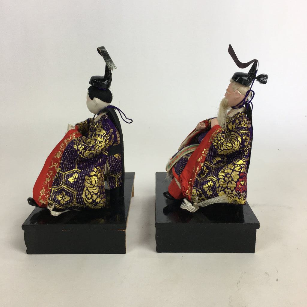 Japanese Hina Doll Vtg Two Ministers set Girls Day Kimono Man Wood Stand ID391